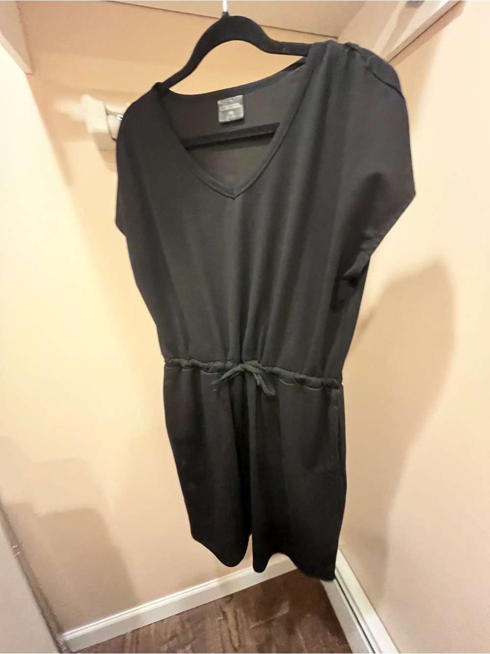 Black V-Neck Drawstring Waist Women’s Dress